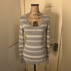 GAP Gray white Striped cotton silk blend stretchy Sweater large 12